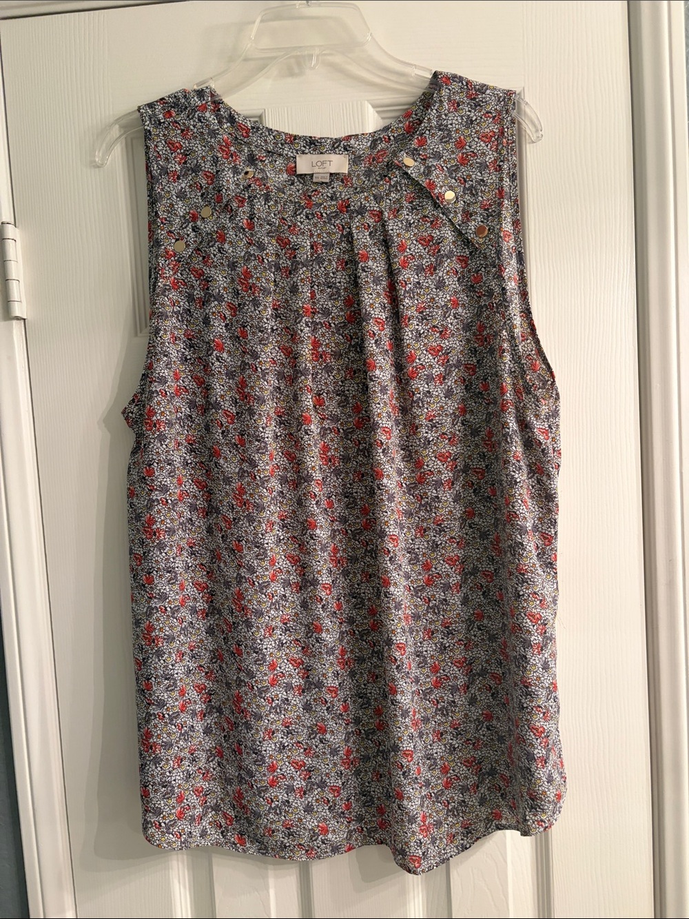LOFT Floral Sleeveless Blouse with Gold Metal Accent Buttons